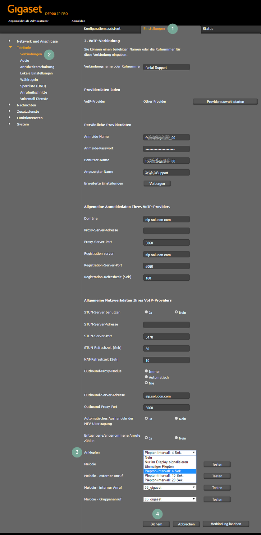 Anklopfen Gigaset Schritt 1