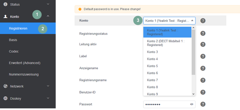Yealink: Verschiedene Identitäten auswählen