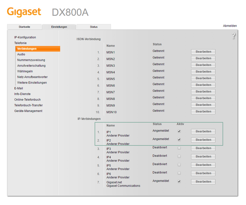 Gigaset Administrator-Oberfläche