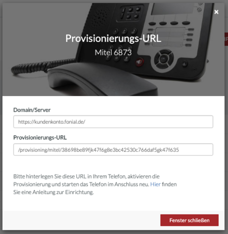 Provisioning URL ablesen snom 821