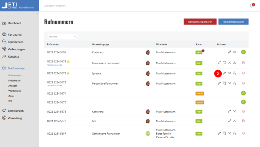 Rufnummer auswählen und bearbeiten