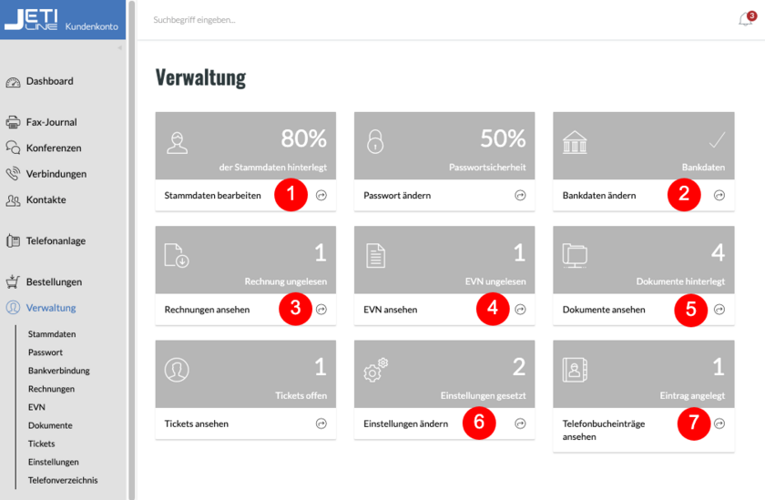 fonial Administrator-Konto Verwaltungsbereich