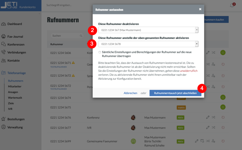 fonial Kundenkonto Rufnummern austauschen Schritt 2