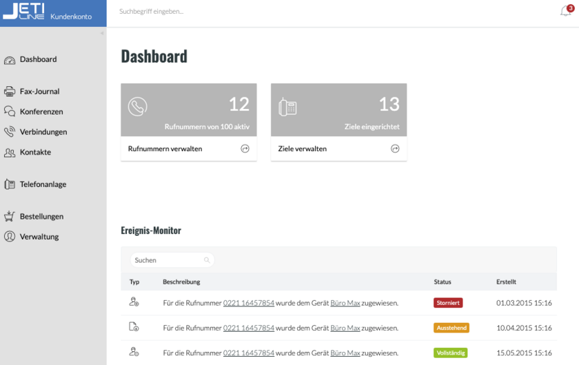 fonial Mitarbeiter-Konto Dashboardelemente