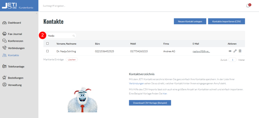 Kundenkonto Kontakt suchen Schritt 2
