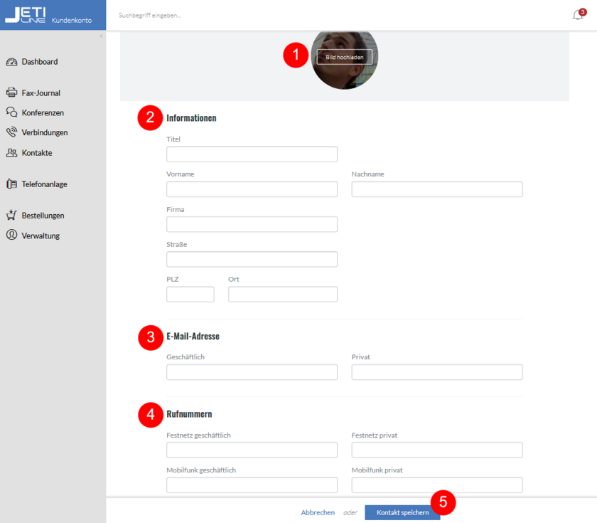 Kundenkonto Kontakte neu erstellen
