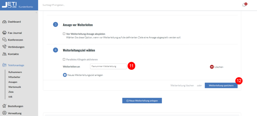 Weiterleitungsziel wählen