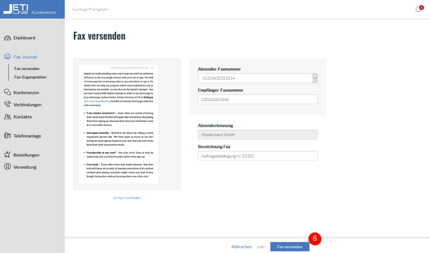 Funktionen Fax-Journal Fax versenden