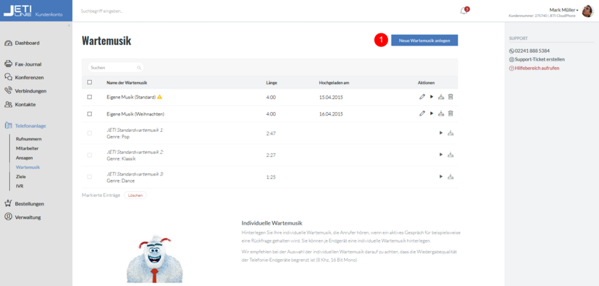 Neue Wartemusik anlegen
