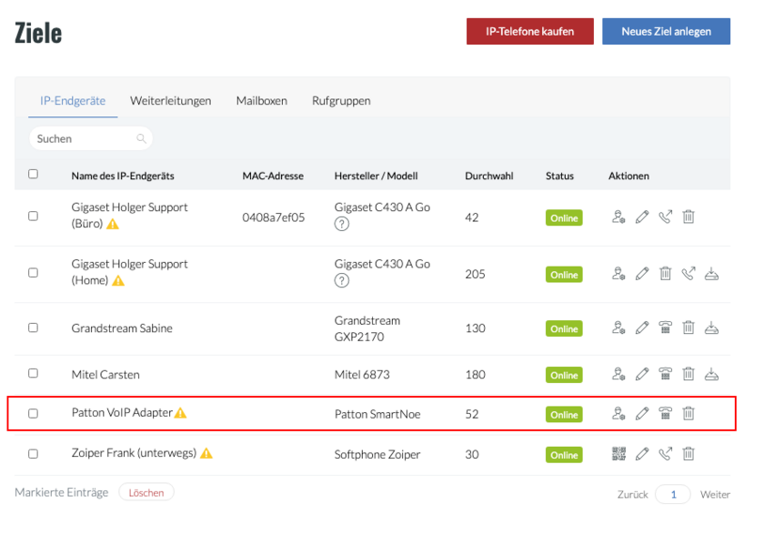 Ziel Status "Online"