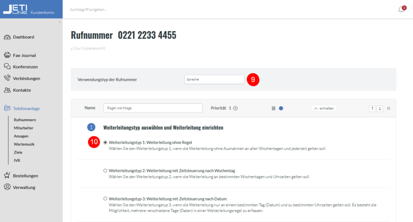 Weiterleitungsziel hinterlegen