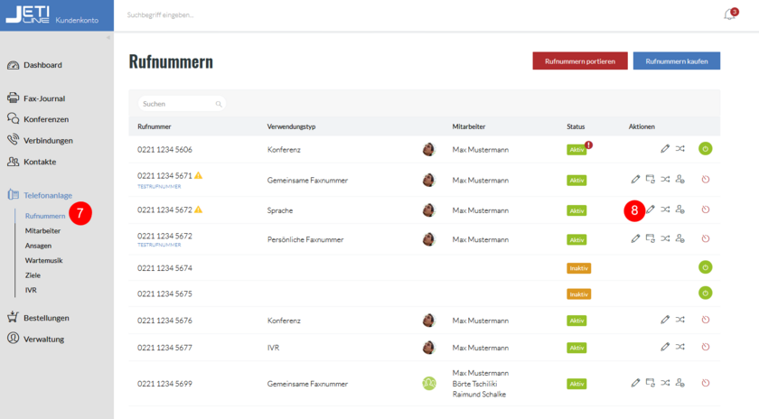 Faxnummer als Weiterleitungsziel
