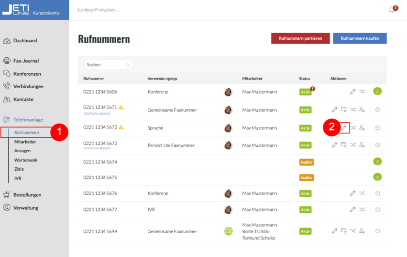 Rufnummernübersicht