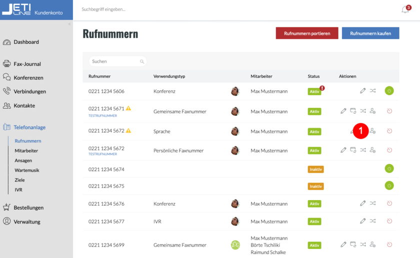 Rufnummern einem Mitarbeiter zuordnen Schritt 1