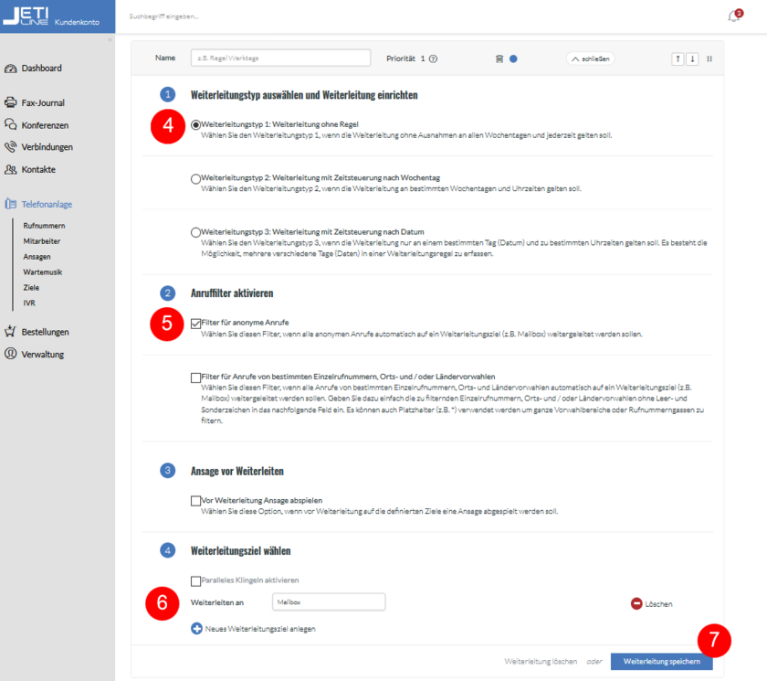 Funktionen Selektive Gesprächsannahme Schritt 4