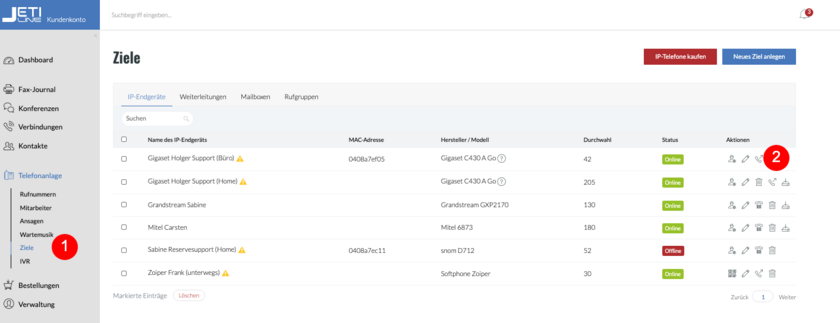 Pick-Up: Kundenkonto unter Ziele 