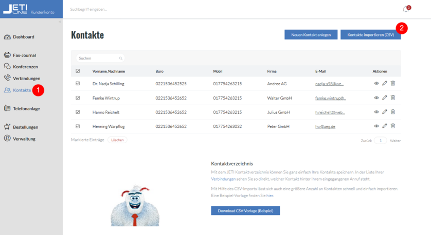 Kontakte per CSV importieren