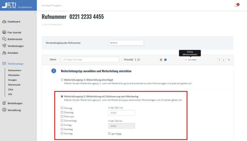 Funktionen Anrufweiterleitung Schritt 3