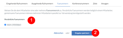 Ansicht fonial Kundenkonto Berechtigung Faxnummern