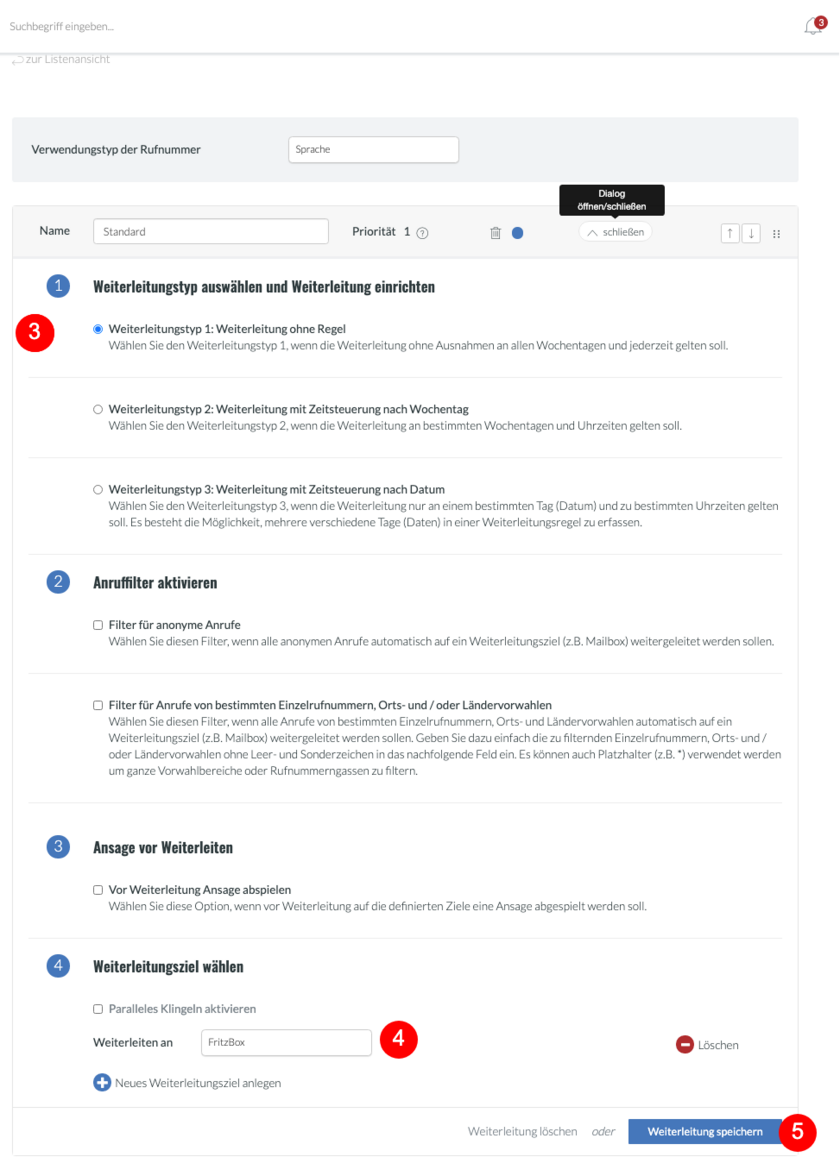 Weiterleitung einrichten
