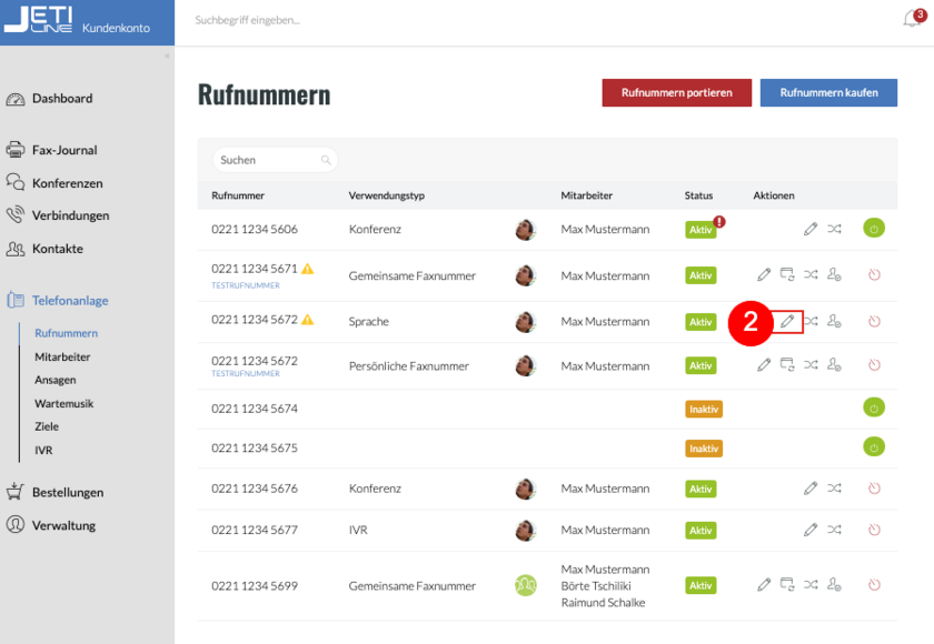 Rufnummer auswählen Sequentielles Klingeln