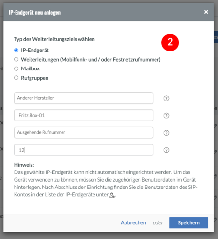 FritzBox: Neues Ziel anlegen