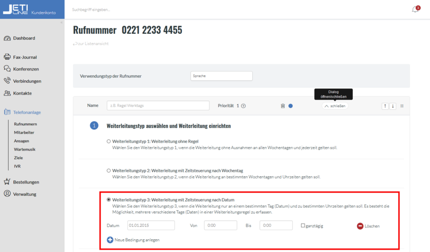 Funktionen Anrufweiterleitung Schritt 3