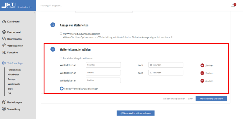 Anrufweiterleitung bei Nichtannahme