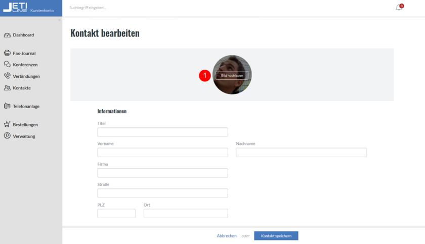 Kundenkonto Kontakte Bild hochladen