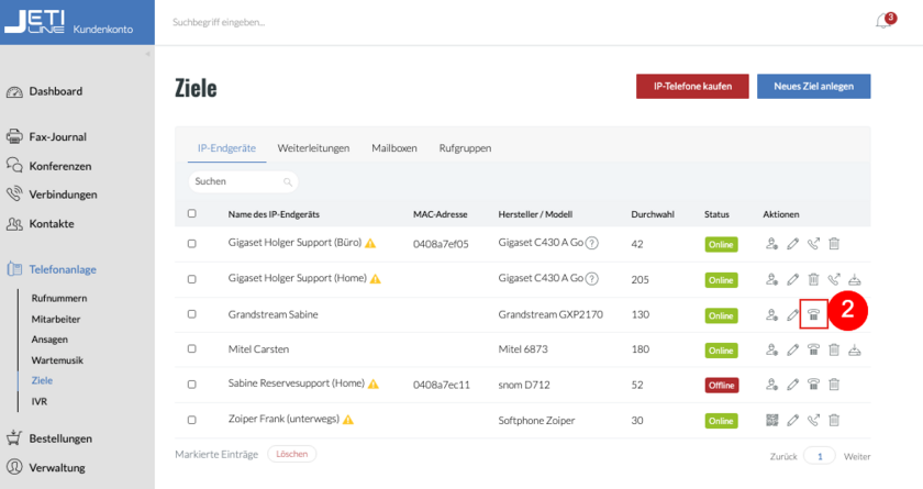 BLF in Endgeräten zuweisen