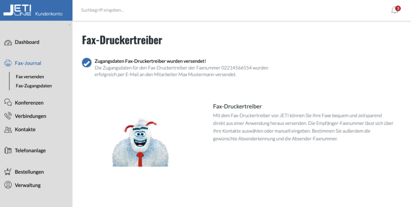 fonial Kundenkonto Zugangsdaten Fax-Druckertreiber versenden Schritt 4