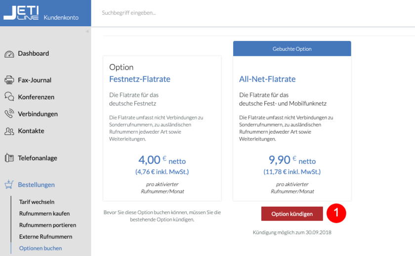 Kündigen einer Option