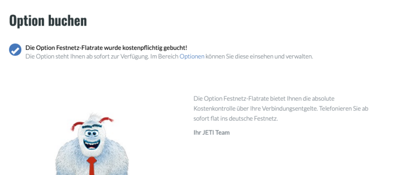 Bestätigung der Optionenbuchung im fonial-Kundenkonto