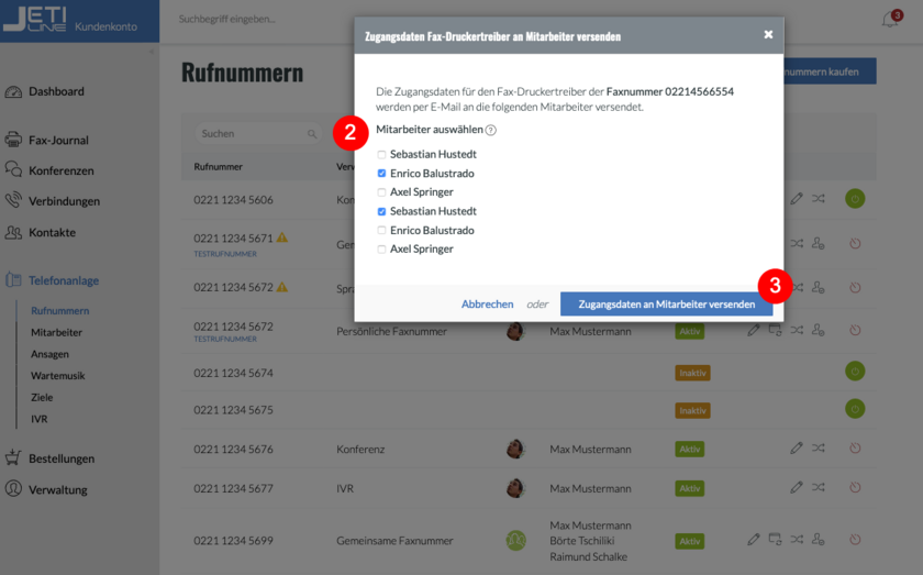 fonial Kundenkonto Zugangsdaten Fax-Druckertreiber versenden Schritt 2-3