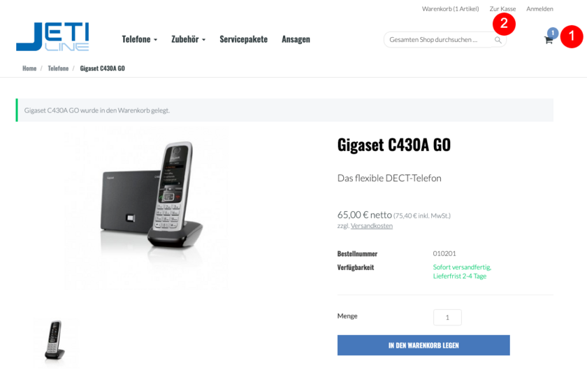 Shop: Produkt in den Warenkorb legen