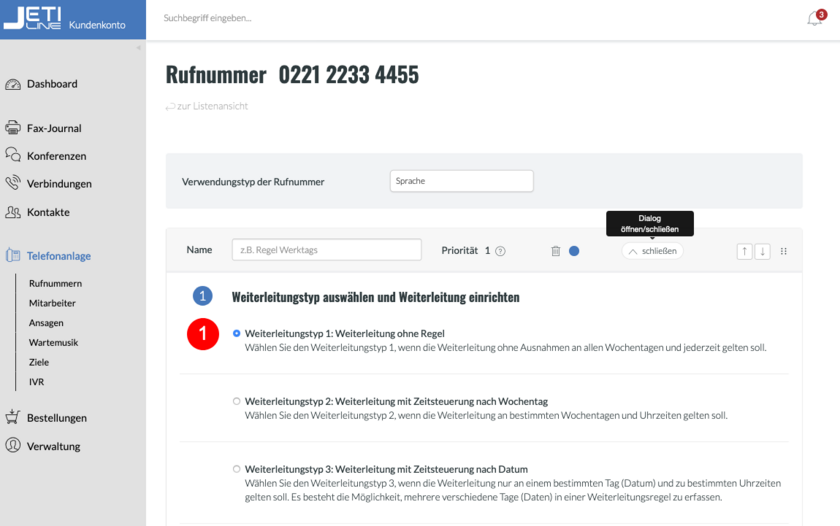 Weiterleitungstyp 1: Weiterleitung ohne Regel