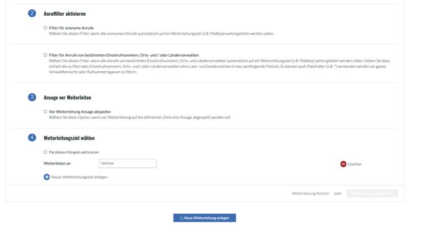 Ansicht fonial Kundenkonto Selektive Gesprächsabweisung