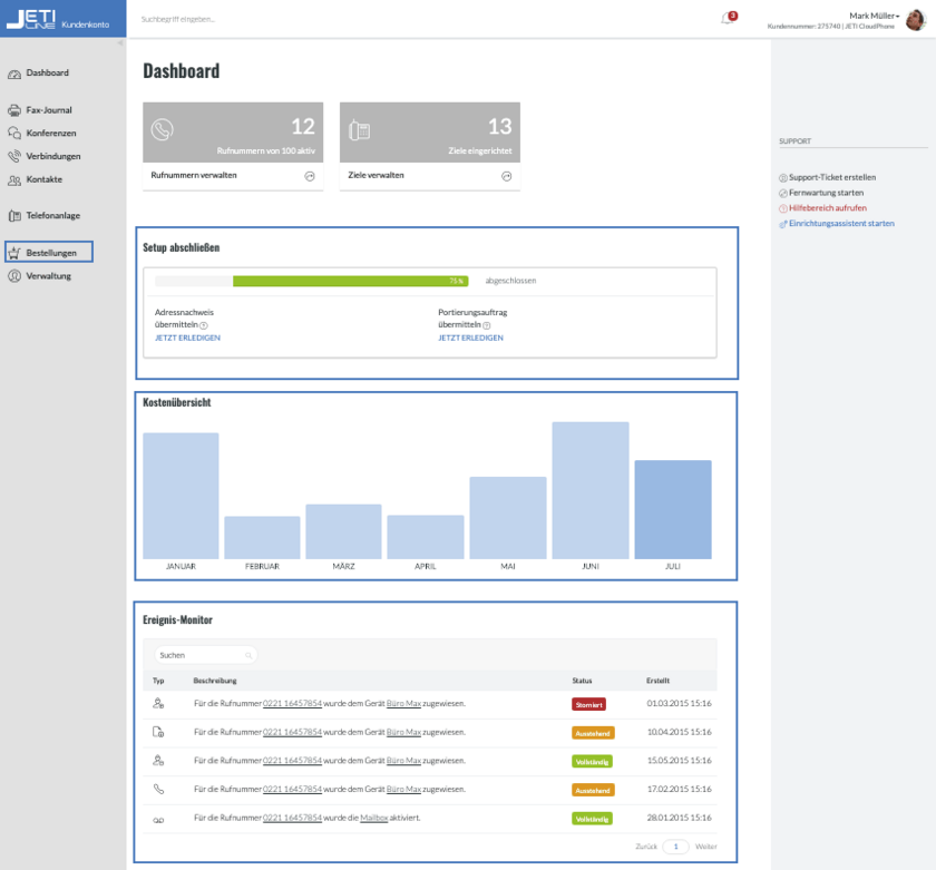 fonial Kundenkonto Dashboard Administrator-Konto 