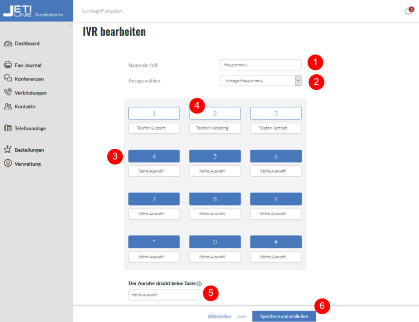 Konfiguration der Anlage Neue IVR anlegen