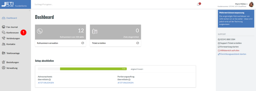 Funktionen Dashboard Konferenzen Startseite