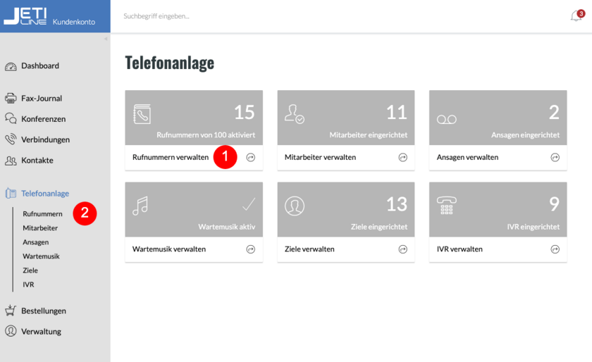 fonial Kundenkonto Rufnummern verwalten