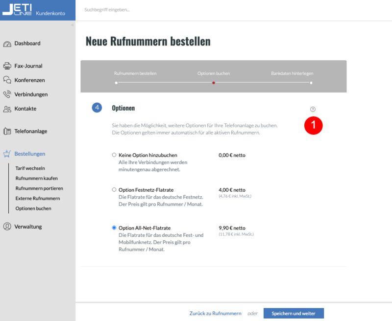fonial Bestellung Optionen buchen